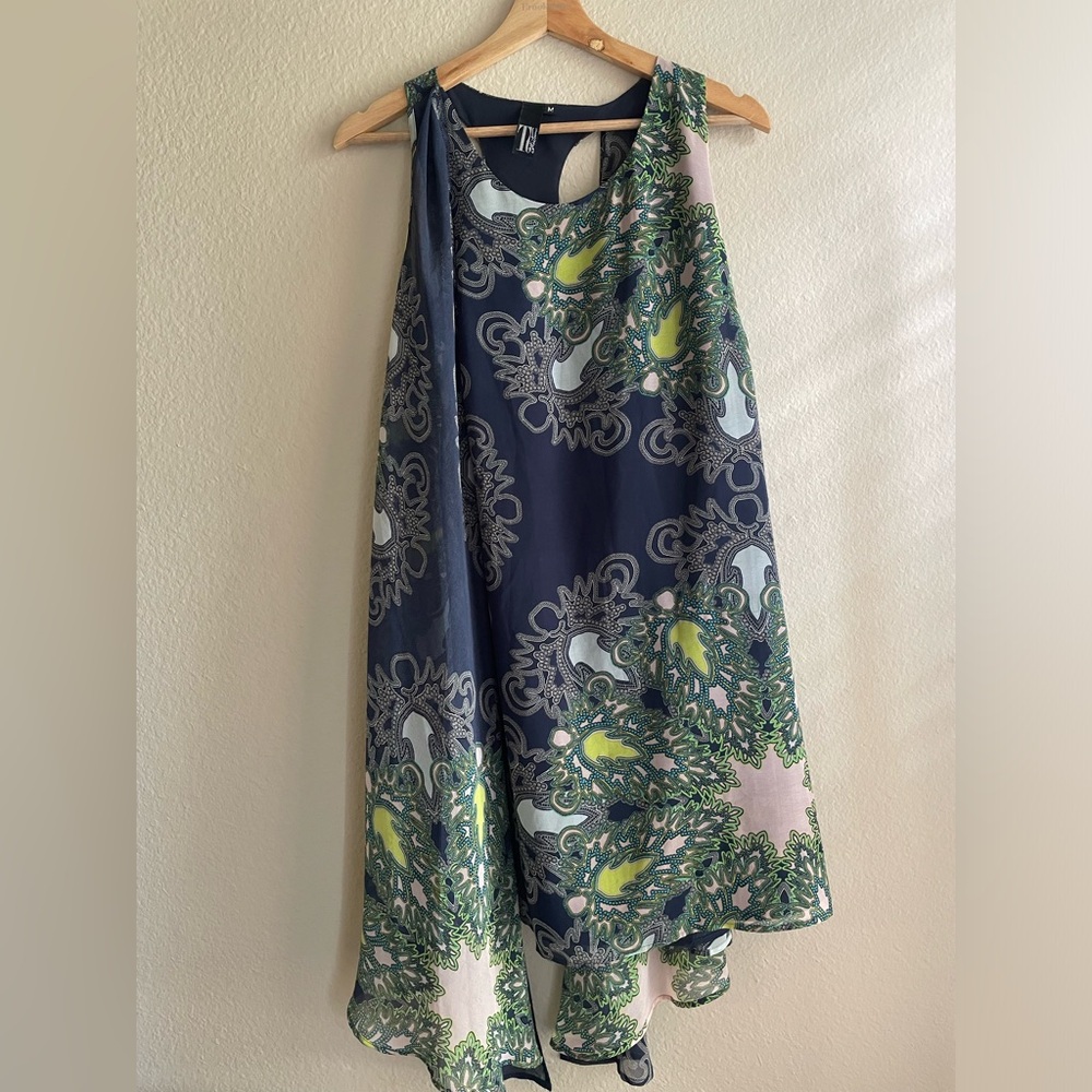 Anthropologie TT Collection Paisley High Low A-Line Dress Blue Green Racerback